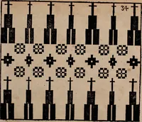 Picture 72 of 140 from Nützliches in lauter auserlesenen, wohl-approbirt- und meistentheils neu-inventirten Mustern bestehendes, Weber-Bild-Buch : als, zwey und siebenzig gesteinten Zeichnungen, von 15. bis auf 40. schäfftig und 32. Stück 16. und 20. schäfftigen Hin- und Wieder-Mödel, auch allerhand der nettesten Gattung von roth-gestreifften Arbeiten, sammt denen dazu gehörigen Zügen und Schnürungen : ingleichen allerhand nöthigen Bildern, auch Doppel-Kellisch, und einer Art von den Damast-Boden, 8. Flügel auf einen Bruch : dann eine Anweisung, wie sich diese Art Züg und Bilder zu halben Brüchen theilen, zerlegen, auch Doppel-Kellisch-Bilder so, wie man sie zum Gebrauch nöthig, selbst versetzen und verändern kan : wobey auch einer jeden Gattung insonderheit eine schrifftliche Anleitung voran gedruckt worden (1783), leaf 94