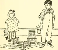 An illustration from When mother lets us make paper box furniture; a book which shows children just how to make most attractive toy furniture out of materials which cost practically nothing--toys which give as much pleasure as those from expensive toy shops (1914)