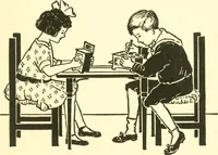 An illustration from When mother lets us make paper box furniture; a book which shows children just how to make most attractive toy furniture out of materials which cost practically nothing--toys which give as much pleasure as those from expensive toy shops (1914)