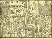 An illustration from The whole workes of W. Tyndall, Iohn Frith, and Doct. Barnes : three worthy martyrs and principall teachers of this Churche of England (1573)