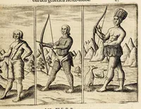 An illustration from Wonderlijcke voyagie, by de Hollanders ghedaen, door de Strate Magalanes, ende voorts den gantschen kloot des aerdtbodems om, met vier schepen : onder den Admirael Olivier van Noort, van Utrecht, uytgevaren anno 1598 (1649)