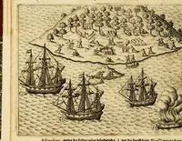 An illustration from Wonderlijcke voyagie, by de Hollanders ghedaen, door de Strate Magalanes, ende voorts den gantschen kloot des aerdtbodems om, met vier schepen : onder den Admirael Olivier van Noort, van Utrecht, uytgevaren anno 1598 (1652)