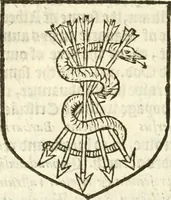An illustration from Workes of armorie : deuyded into three bookes, entituled, the Concordes of armorie, the Armorie of honor, and of Coates and creastes (1572)