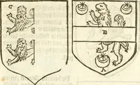 An illustration from Workes of armorie : deuyded into three bookes, entituled, the Concordes of armorie, the Armorie of honor, and of Coates and creastes (1572)