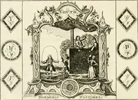 Picture 46 of 48 from Writing and drawing made easy, amusing and instructive : containing the whole alphabet in all the characters now us'd, both in printing and penmanship : each illustrated by emblematic devices and moral copies : calculated for the user of schools and curiously engraved by the best hands ... (1750), leaf 103
