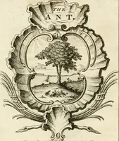 An illustration from Writing and drawing made easy, amusing and instructive : containing the whole alphabet in all the characters now us'd, both in printing and penmanship : each illustrated by emblematic devices and moral copies : calculated for the user of schools and curiously engraved by the best hands ... (1750)