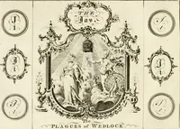 An illustration from Writing and drawing made easy, amusing and instructive : containing the whole alphabet in all the characters now us'd, both in printing and penmanship : each illustrated by emblematic devices and moral copies : calculated for the user of schools and curiously engraved by the best hands ... (1750)