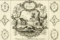 Picture 26 of 48 from Writing and drawing made easy, amusing and instructive : containing the whole alphabet in all the characters now us'd, both in printing and penmanship : each illustrated by emblematic devices and moral copies : calculated for the user of schools and curiously engraved by the best hands ... (1750), leaf 51