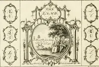 An illustration from Writing and drawing made easy, amusing and instructive : containing the whole alphabet in all the characters now us'd, both in printing and penmanship : each illustrated by emblematic devices and moral copies : calculated for the user of schools and curiously engraved by the best hands ... (1750)