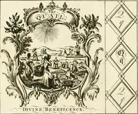 Picture 37 of 48 from Writing and drawing made easy, amusing and instructive : containing the whole alphabet in all the characters now us'd, both in printing and penmanship : each illustrated by emblematic devices and moral copies : calculated for the user of schools and curiously engraved by the best hands ... (1750), leaf 75
