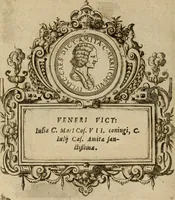 An illustration from XII. primorvm Caesarvm et LXIIII ipsorvm vxorvm et parentum ex antiquis numismatibus, in aere incisae, effigies : atque eorundem earundemque vitae & res gestae, ex varijs authoribus collectae per Levinvm Hvlsivm .. (1597)