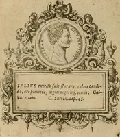 An illustration from XII. primorvm Caesarvm et LXIIII ipsorvm vxorvm et parentum ex antiquis numismatibus, in aere incisae, effigies : atque eorundem earundemque vitae & res gestae, ex varijs authoribus collectae per Levinvm Hvlsivm .. (1597)