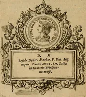 An illustration from XII. primorvm Caesarvm et LXIIII ipsorvm vxorvm et parentum ex antiquis numismatibus, in aere incisae, effigies : atque eorundem earundemque vitae & res gestae, ex varijs authoribus collectae per Levinvm Hvlsivm .. (1597)