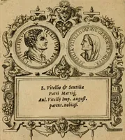 An illustration from XII. primorvm Caesarvm et LXIIII ipsorvm vxorvm et parentum ex antiquis numismatibus, in aere incisae, effigies : atque eorundem earundemque vitae & res gestae, ex varijs authoribus collectae per Levinvm Hvlsivm .. (1597)