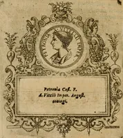 An illustration from XII. primorvm Caesarvm et LXIIII ipsorvm vxorvm et parentum ex antiquis numismatibus, in aere incisae, effigies : atque eorundem earundemque vitae & res gestae, ex varijs authoribus collectae per Levinvm Hvlsivm .. (1597)