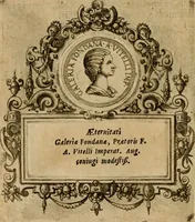 An illustration from XII. primorvm Caesarvm et LXIIII ipsorvm vxorvm et parentum ex antiquis numismatibus, in aere incisae, effigies : atque eorundem earundemque vitae & res gestae, ex varijs authoribus collectae per Levinvm Hvlsivm .. (1597)