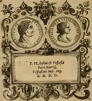 An illustration from XII. primorvm Caesarvm et LXIIII ipsorvm vxorvm et parentum ex antiquis numismatibus, in aere incisae, effigies : atque eorundem earundemque vitae & res gestae, ex varijs authoribus collectae per Levinvm Hvlsivm .. (1597)