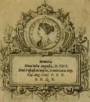 An illustration from XII. primorvm Caesarvm et LXIIII ipsorvm vxorvm et parentum ex antiquis numismatibus, in aere incisae, effigies : atque eorundem earundemque vitae & res gestae, ex varijs authoribus collectae per Levinvm Hvlsivm .. (1597)