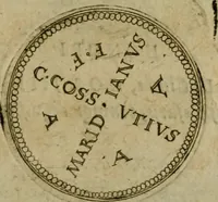 An illustration from XII. primorvm Caesarvm et LXIIII ipsorvm vxorvm et parentum ex antiquis numismatibus, in aere incisae, effigies : atque eorundem earundemque vitae & res gestae, ex varijs authoribus collectae per Levinvm Hvlsivm .. (1597)