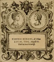 An illustration from XII. primorvm Caesarvm et LXIIII ipsorvm vxorvm et parentum ex antiquis numismatibus, in aere incisae, effigies : atque eorundem earundemque vitae & res gestae, ex varijs authoribus collectae per Levinvm Hvlsivm .. (1597)