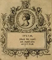 An illustration from XII. primorvm Caesarvm et LXIIII ipsorvm vxorvm et parentum ex antiquis numismatibus, in aere incisae, effigies : atque eorundem earundemque vitae & res gestae, ex varijs authoribus collectae per Levinvm Hvlsivm .. (1597)
