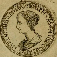 An illustration from XII. primorvm Caesarvm et LXIIII ipsorvm vxorvm et parentum ex antiquis numismatibus, in aere incisae, effigies : atque eorundem earundemque vitae & res gestae, ex varijs authoribus collectae per Levinvm Hvlsivm .. (1597)