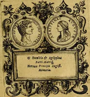 An illustration from XII primorvm Caesarvm et LXIIII. Ipsorvm vxorvm et parentum ex antiquis numismatibus, in aere incisae, effigies: atque eorundem earundemque vitae & res gestae, ex varijs authoribus (1597)