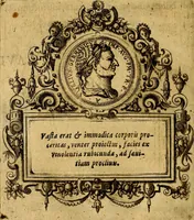 An illustration from XII primorvm Caesarvm et LXIIII. Ipsorvm vxorvm et parentum ex antiquis numismatibus, in aere incisae, effigies: atque eorundem earundemque vitae & res gestae, ex varijs authoribus (1597)