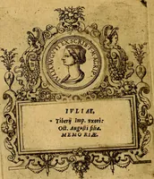 An illustration from XII primorvm Caesarvm et LXIIII. Ipsorvm vxorvm et parentum ex antiquis numismatibus, in aere incisae, effigies: atque eorundem earundemque vitae & res gestae, ex varijs authoribus (1597)