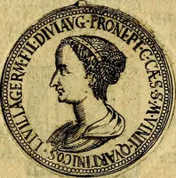 An illustration from XII primorvm Caesarvm et LXIIII. Ipsorvm vxorvm et parentum ex antiquis numismatibus, in aere incisae, effigies: atque eorundem earundemque vitae & res gestae, ex varijs authoribus (1597)