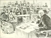 An illustration from XIXe [i.e. Dix-neuvième] siècle (en France); classes - moeurs - usages - costumes - inventions. Ouvrage illustré d'un front. chromotypographique, de 16 planches coloriées aux patrons, de 36 entetes et lettres ornées et de 487 gravures (dont 24 tirées hors texte) d'après les principaux artistes du siècle (1893)
