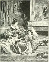 An illustration from XIXe [i.e. Dix-neuvième] siècle (en France); classes - moeurs - usages - costumes - inventions. Ouvrage illustré d'un front. chromotypographique, de 16 planches coloriées aux patrons, de 36 entetes et lettres ornées et de 487 gravures (dont 24 tirées hors texte) d'après les principaux artistes du siècle (1893)