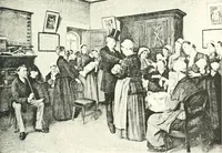 An illustration from XIXe [i.e. Dix-neuvième] siècle (en France); classes - moeurs - usages - costumes - inventions. Ouvrage illustré d'un front. chromotypographique, de 16 planches coloriées aux patrons, de 36 entetes et lettres ornées et de 487 gravures (dont 24 tirées hors texte) d'après les principaux artistes du siècle (1893)