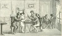 An illustration from XIXe [i.e. Dix-neuvième] siècle (en France); classes - moeurs - usages - costumes - inventions. Ouvrage illustré d'un front. chromotypographique, de 16 planches coloriées aux patrons, de 36 entetes et lettres ornées et de 487 gravures (dont 24 tirées hors texte) d'après les principaux artistes du siècle (1893)