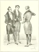An illustration from XIXe [i.e. Dix-neuvième] siècle (en France); classes - moeurs - usages - costumes - inventions. Ouvrage illustré d'un front. chromotypographique, de 16 planches coloriées aux patrons, de 36 entetes et lettres ornées et de 487 gravures (dont 24 tirées hors texte) d'après les principaux artistes du siècle (1893)