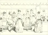 An illustration from XIXe [i.e. Dix-neuvième] siècle (en France); classes - moeurs - usages - costumes - inventions. Ouvrage illustré d'un front. chromotypographique, de 16 planches coloriées aux patrons, de 36 entetes et lettres ornées et de 487 gravures (dont 24 tirées hors texte) d'après les principaux artistes du siècle (1893)