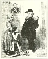 An illustration from XIXe [i.e. Dix-neuvième] siècle (en France); classes - moeurs - usages - costumes - inventions. Ouvrage illustré d'un front. chromotypographique, de 16 planches coloriées aux patrons, de 36 entetes et lettres ornées et de 487 gravures (dont 24 tirées hors texte) d'après les principaux artistes du siècle (1893)