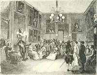 An illustration from XIXe [i.e. Dix-neuvième] siècle (en France); classes - moeurs - usages - costumes - inventions. Ouvrage illustré d'un front. chromotypographique, de 16 planches coloriées aux patrons, de 36 entetes et lettres ornées et de 487 gravures (dont 24 tirées hors texte) d'après les principaux artistes du siècle (1893)