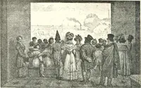 An illustration from XIXe [i.e. Dix-neuvième] siècle (en France); classes - moeurs - usages - costumes - inventions. Ouvrage illustré d'un front. chromotypographique, de 16 planches coloriées aux patrons, de 36 entetes et lettres ornées et de 487 gravures (dont 24 tirées hors texte) d'après les principaux artistes du siècle (1893)