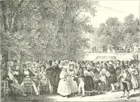 An illustration from XIXe [i.e. Dix-neuvième] siècle (en France); classes - moeurs - usages - costumes - inventions. Ouvrage illustré d'un front. chromotypographique, de 16 planches coloriées aux patrons, de 36 entetes et lettres ornées et de 487 gravures (dont 24 tirées hors texte) d'après les principaux artistes du siècle (1893)