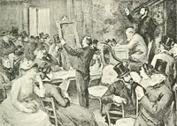 An illustration from XIXe [i.e. Dix-neuvième] siècle (en France); classes - moeurs - usages - costumes - inventions. Ouvrage illustré d'un front. chromotypographique, de 16 planches coloriées aux patrons, de 36 entetes et lettres ornées et de 487 gravures (dont 24 tirées hors texte) d'après les principaux artistes du siècle (1893)