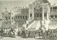 An illustration from XIXe [i.e. Dix-neuvième] siècle (en France); classes - moeurs - usages - costumes - inventions. Ouvrage illustré d'un front. chromotypographique, de 16 planches coloriées aux patrons, de 36 entetes et lettres ornées et de 487 gravures (dont 24 tirées hors texte) d'après les principaux artistes du siècle (1893)