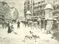 An illustration from XIXe [i.e. Dix-neuvième] siècle (en France); classes - moeurs - usages - costumes - inventions. Ouvrage illustré d'un front. chromotypographique, de 16 planches coloriées aux patrons, de 36 entetes et lettres ornées et de 487 gravures (dont 24 tirées hors texte) d'après les principaux artistes du siècle (1893)