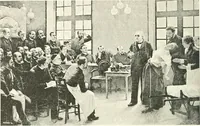An illustration from XIXe [i.e. Dix-neuvième] siècle (en France); classes - moeurs - usages - costumes - inventions. Ouvrage illustré d'un front. chromotypographique, de 16 planches coloriées aux patrons, de 36 entetes et lettres ornées et de 487 gravures (dont 24 tirées hors texte) d'après les principaux artistes du siècle (1893)