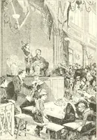 An illustration from XIXe [i.e. Dix-neuvième] siècle (en France); classes - moeurs - usages - costumes - inventions. Ouvrage illustré d'un front. chromotypographique, de 16 planches coloriées aux patrons, de 36 entetes et lettres ornées et de 487 gravures (dont 24 tirées hors texte) d'après les principaux artistes du siècle (1893)