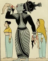 An illustration from Yakkun nattannaw: a Cingalese poem, descriptive of the Ceylon system of demonology; to which is appended, The practices of a Capua or devil priest; as described by a Budhist and Klan nattannaw: a Cingalese poem, descriptive of the characters assumed by natives of Ceylon in a masquerade. Translated by John Callaway (1829)