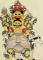 An illustration from Yakkun nattannaw: a Cingalese poem, descriptive of the Ceylon system of demonology; to which is appended, The practices of a Capua or devil priest; as described by a Budhist and Klan nattannaw: a Cingalese poem, descriptive of the characters assumed by natives of Ceylon in a masquerade. Translated by John Callaway (1829)