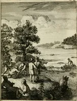 An illustration from Zeer aanmerkelijke reysen gedaan door Jan Erasmus Reining, meest in de West-Indien en ook in veel andere deelen des werelds. &c. : waer in kortelijk verhandelt werd het geen hem van syn kintsche jaren avontuurlyk ter zee en te land tot zijn 49ste jaar is voorgevallen, soo tegens de wilden, als voor en tegens de Spanjaarden, en voor en tegens de Engelschen, Franse, Portugese en meer andere natien : groote hongers-nood, schrikkelijke elende, perijkelen zijns levens, stoute actien, kloekmoedige uitvoeringen, en victorieuse verrigtinge (1691)