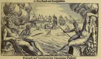 Picture 1 of 8 from Zehender Theil America. : Darinnen zubefinden: erstlich, zwo Schiffarten Herrn Americi Vesputii vnter König Ferdinando in Castilien vollbracht. Zum andern: ein gründlicher Bericht von dem jetzigen Zustand der Landschafft Virginien, wie nemlich der Friede mit den Indianern, vollnzogen, vnd den Englischen zum Schutz dess Lands allda etliche Stätt vnd Vestung erbawet worden. Beneben einer Heyrath dess Königs Powhatans in Virginien Tochter, mit einem vornemmen Englischen, durch Raphe Homar einen Secretarien in Virginien beschrieben, in Hochteutsch vbersetzt. Zum dritten: ein warhafftige Beschreibung dess newen Engellands, einer Landschafft in Nord-Indien, eines Theils in America, von Capitein Johann Schmiden, Rittern vnd Admiraln beschrieben, neben einem Discurs, wie er auff der andern Reyse von den Frantzosen gefangen, vnd widerumb Anno 1616. erlediger worden. (1618), leaf 9