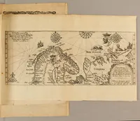 An illustration from Zehender Theil der Orientalischen Indien begreiffendt Eine kurtze Beschreibung der neuwen Schiffart gegen NordtOften, vber die Amerische Inseln in Chinam vnd Iapponiam, von einem Engelländer Henrich Hudson newlich erfunden, beneben kurtzer Andeutung der Inseln vnd Oerter, so auff derselben Reyse von den Holländern hiebevor endeckt worden, auss Johann Hegen von Lintschotten Reise gezogen. : Item ein Discurs an Jhr. Kön. Maj. in Spanien, wegen dess fünfften Theils der Welt, Terra Australis incognita genannt, von einem Capitein Petro Ferdinandes de Quir, &c. vbergeben. Beneben einer Delineation vnnd Beschreibung der Länder der Samojeden vnd Tingoesen, in der Tartarey gegen Morgen der Enge oder Vberfahrt bey Weygats gelegen, so newlich von den Mosscowitern endecket vnd eingenommen. (1613)